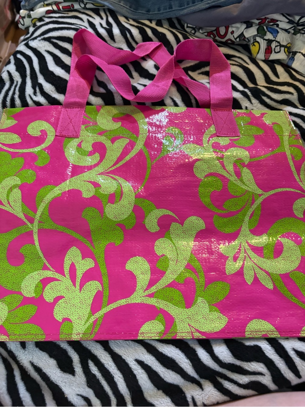 Bright Pink & Lime Patterned Women's Tote Bag horizontal